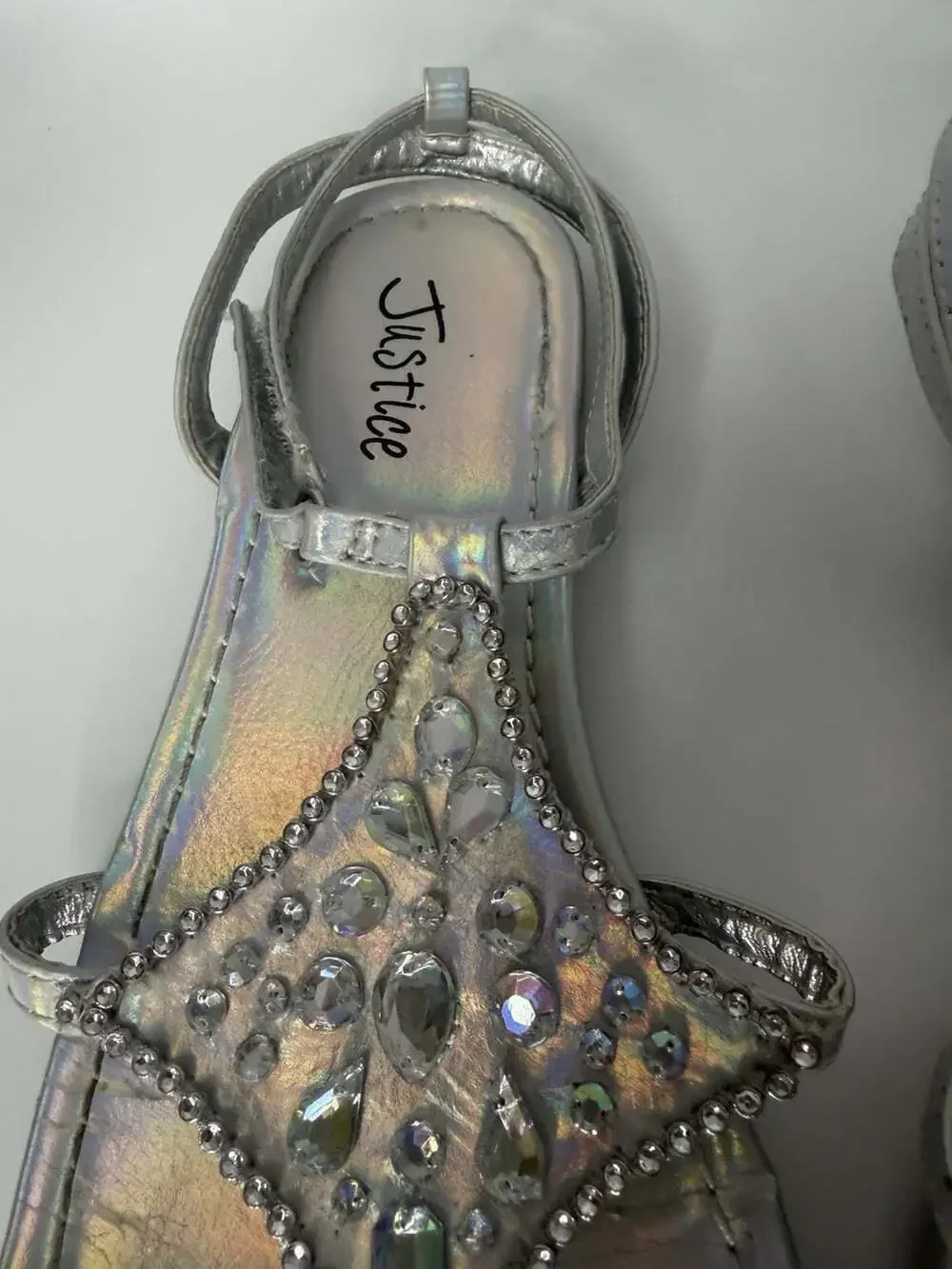 Justice Sandals Girls Size 5 Silver Bling